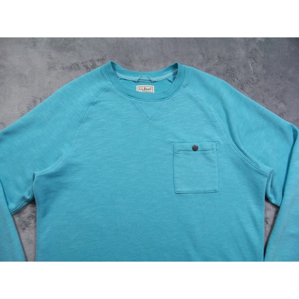 LL Bean‎ Sweatshirt Mens Size Medium Blue Lakewashed Cotton Crewneck Pocket